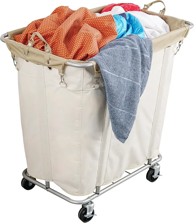 Detailed PLKOW Laundry Cart with Wheels 320L Large Rolling Laundry Cart for Commercial Home Rolling Laundry Basket with Steel Frame and Waterproof Lining 9 Bushel 32.3L x 19.7W x 30.7H Inch BeigeAbout ThisOverview Fine Crafted