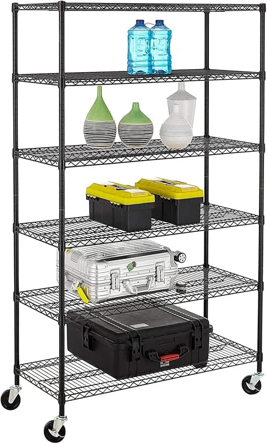 Crafted FDW 48 L×18 W×76 H Wire Shelving Unit Metal Shelf with 6 Tier Casters Adjustable Layer Rack Strong Steel for Restaurant Garage Pantry Kitchen Garage BlackAbout ThisOverview Eco-Friendly
