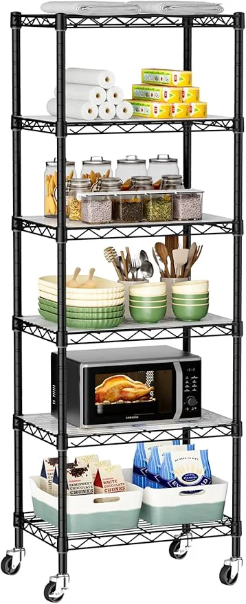 Professional Small 6 Tier Shelves Storage Wire Shelving Unit Metal Shelf Adjustable Organizers Storage Shelving with Wheels for Bathroom Laundry Room Kitchen Pantry12 D x 18 W x 61.6 H BlackAbout ThisOverview Authentic
