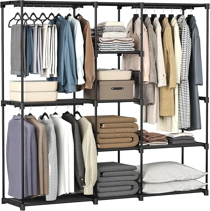 Stylish SONGMICS Portable Closet standing Closet Organizer Clothes Rack with Shelves Hanging Rods Storage Organizer for Cloakroom Bedroom 71.7 x 16.9 x 71.7 Inches Black URYG037B02About ThisOverview Prestigious