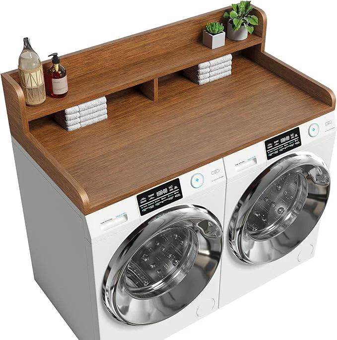 Practical 2-Tier Washer Dryer Countertop with 2.75 H Edge Rails 54 W x 27.55 D Laundry Countertop for Folding Clothes Washer and Dryer Topper with Non-Slip Pad Brown About ThisOverview Quality
