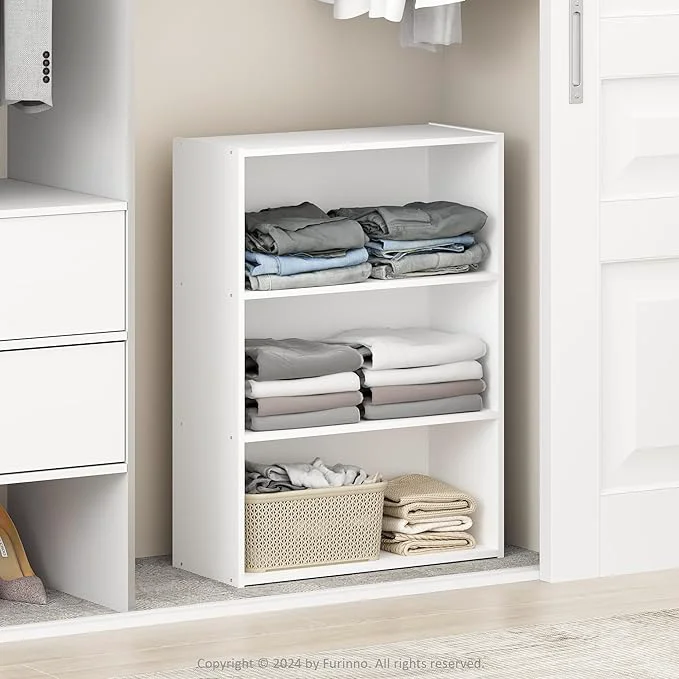 Stylish Furinno Reed 3-Tier Multipurpose Open Shelf Clothing Closet Storage Organization Plain WhiteAbout ThisOverview Reliable
