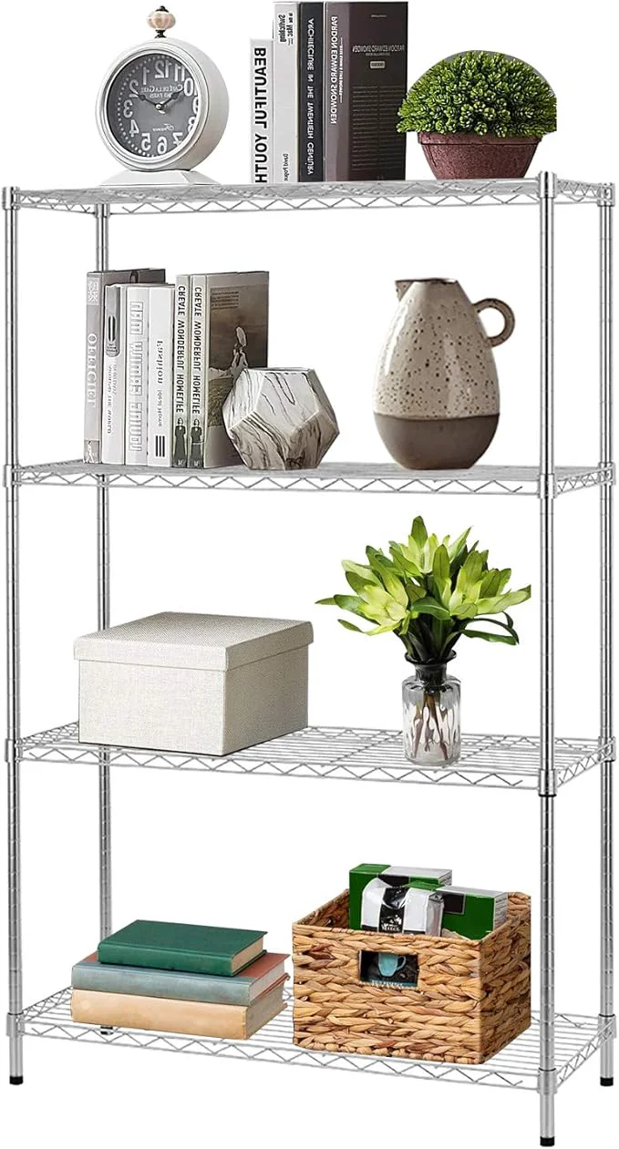 Easy-to-Use 14 D×36 W×54 H Commercial Wire Shelving Unit Metal Shelf with 4 Tier Adjustable Layer Rack Strong Steel for Restaurant Garage Pantry Kitchen Garage，ChromeAbout ThisOverview Trendy