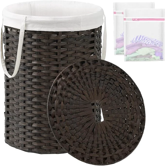 Fashionable Laundry Basket with Lid Round Rattan Laundry Hamper with Lid and Handles 29.1 Gal 110 L Handwoven Woven Basket with Removable Bags and 2 Mesh Bags for Bathroom Living Room BrownAbout ThisOverview Green
