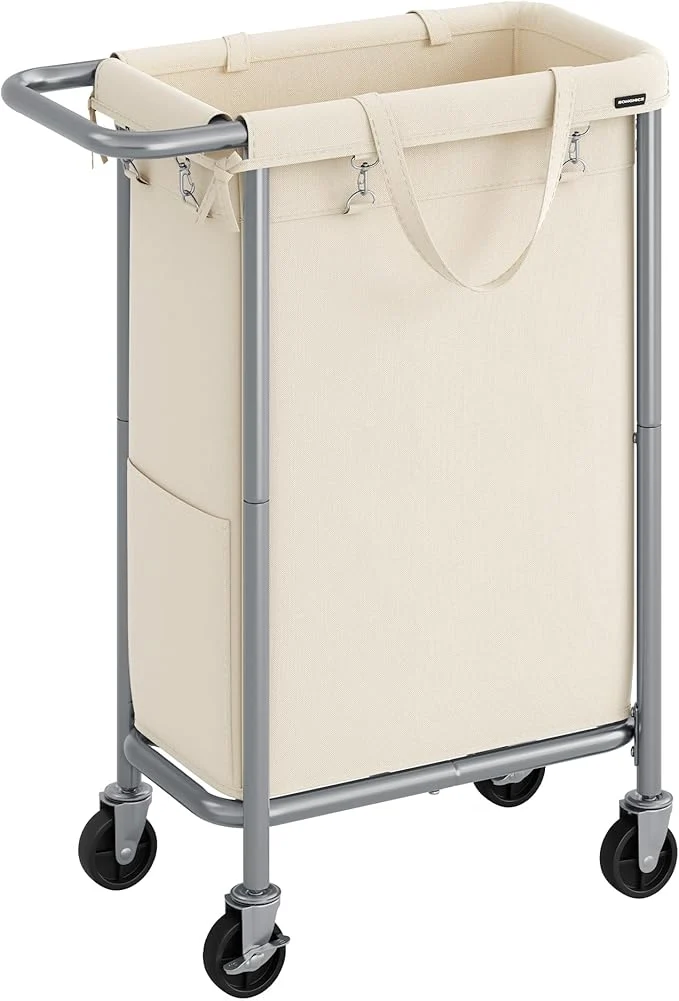 Prestigious SONGMICS Laundry Basket with Wheels Rolling Laundry Hamper 23.8 Gallons 90 L Removable Liner Steel Frame with Handle 24 x 11.4 x 31.9 Inches Cream White URLS003W01About ThisOverview Powerful