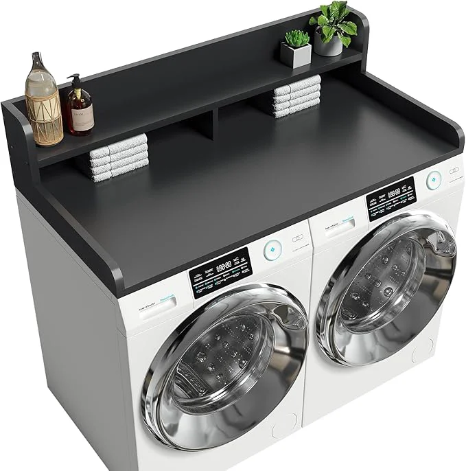 Official 2-Tier Washer Dryer Countertop with 2.75 H Edge Rails 54 W x 27.55 D Laundry Countertop for Folding Clothes Washer and Dryer Topper with Non-Slip Pad Black About ThisOverview Eco-Friendly