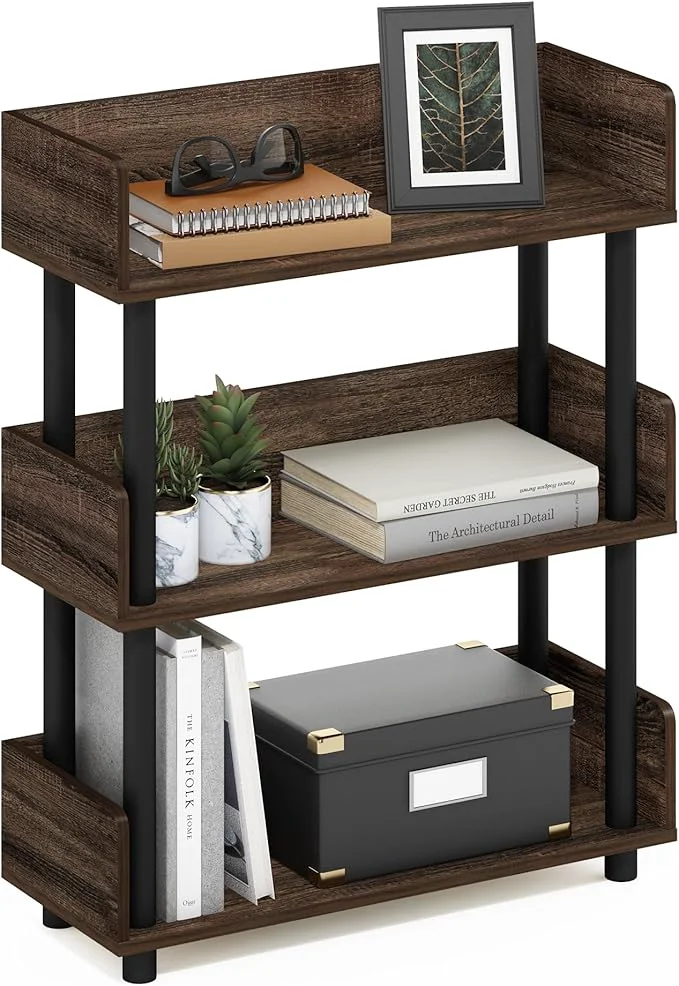 Expertly Made Furinno TURN-N-TUBE 3-Tier Display Shelf Storage Shelves Book Shelf Open Shelves with Rounded Corner Top Edges for Organization and Storage Living Room Home Office WalnutAbout ThisOverview Reusable