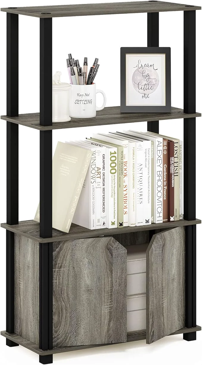 Comfortable Furinno Brahms 4-Tier Multipurpose Bookcase Bookshelf Display Shelf Display Rack with Door French Oak Grey BlackAbout ThisOverview Secure