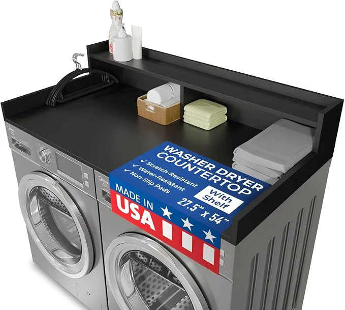 Selected OfficeSimpli Washer Dryer Countertop with Shelf - 27.5 x 54 Inch - Made in USA Laundry Countertop Over Washer and Dryer with Non-Slip Pads Storage Shelf Laundry Topper Organizer BlackAbout ThisOverview High-Grade