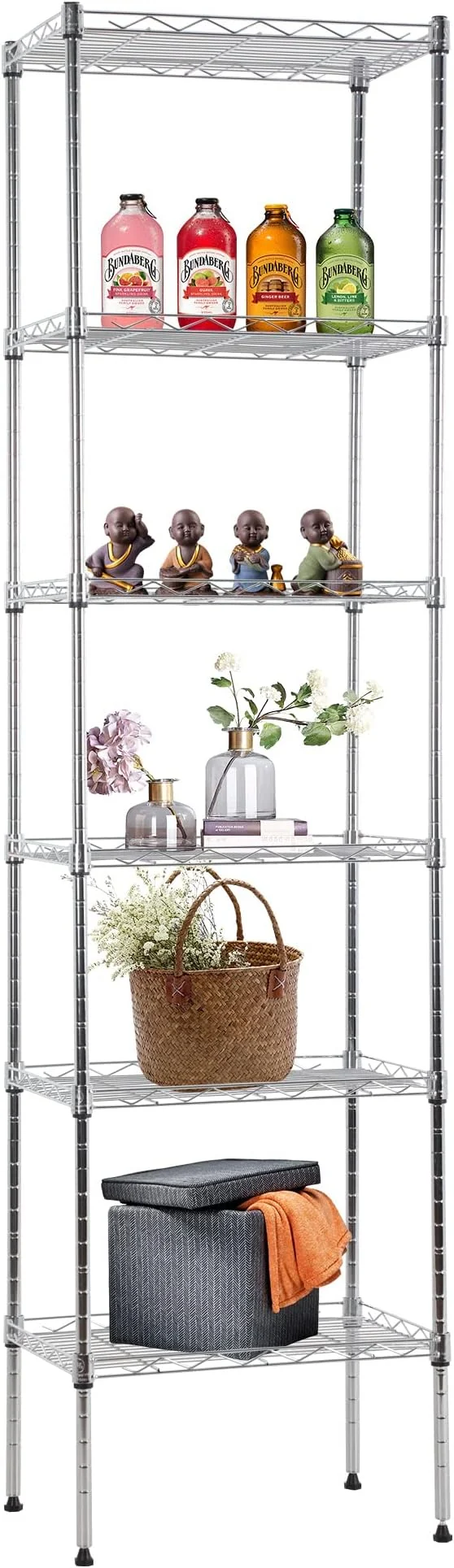 Premium FDW 6 Tier Wire Shelving 17L x 12W x 64H Pantry Shelves Storage Rack Shelving Units Adjustable Metal Shelves for Kitchen Commercial Garage Small Places ChromeAbout ThisOverview Durable