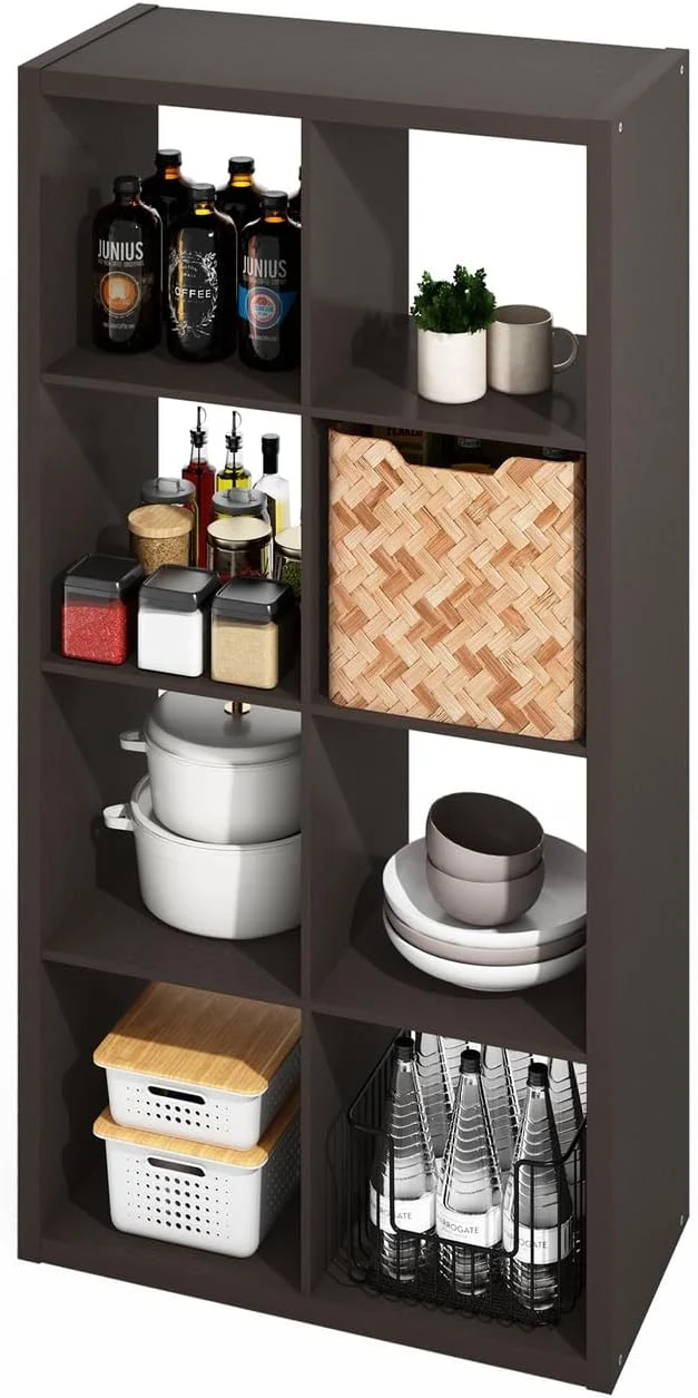 Pure Furinno Hermite 8-Cube Open Shelves Kitchen Storage Kitchen Island Bakers Rack Buffet Sideboard Black Dark OakAbout ThisOverview Expertly Made