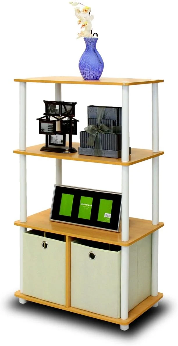 Smart Furinno NW889BE WH Go Green 4-Tier Multipurpose Storage Rack w Bins Beech WhiteAbout ThisOverview Flexible