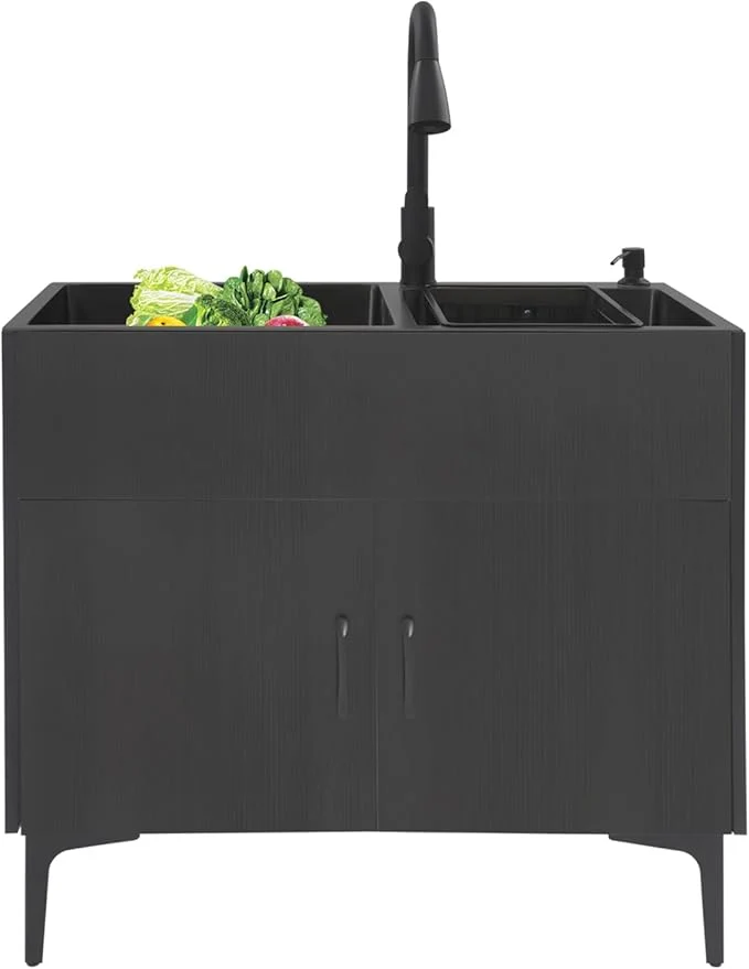 Fast Laundry Sink with Cabinet Utility Room Stainless Steel Sink with Pull-Out Faucet Dual Bowls standing Laundry Utility Tub for Kitchen Bathroom 31.89x16.93x30.71in Black About ThisOverview High-Grade