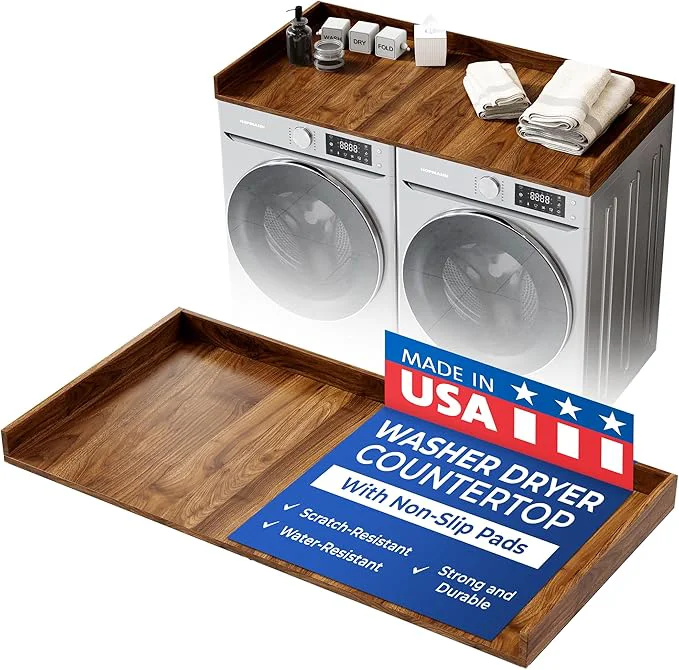 Excellent OfficeSimpli Washer Dryer Countertop Made in USA Non-Slip Pads Laundry Room Wood Topper Washer Dryer Cover for Top Laundry Guard Laundry Countertop California Walnut Standard 27.5 x 54 About This Relaxed
