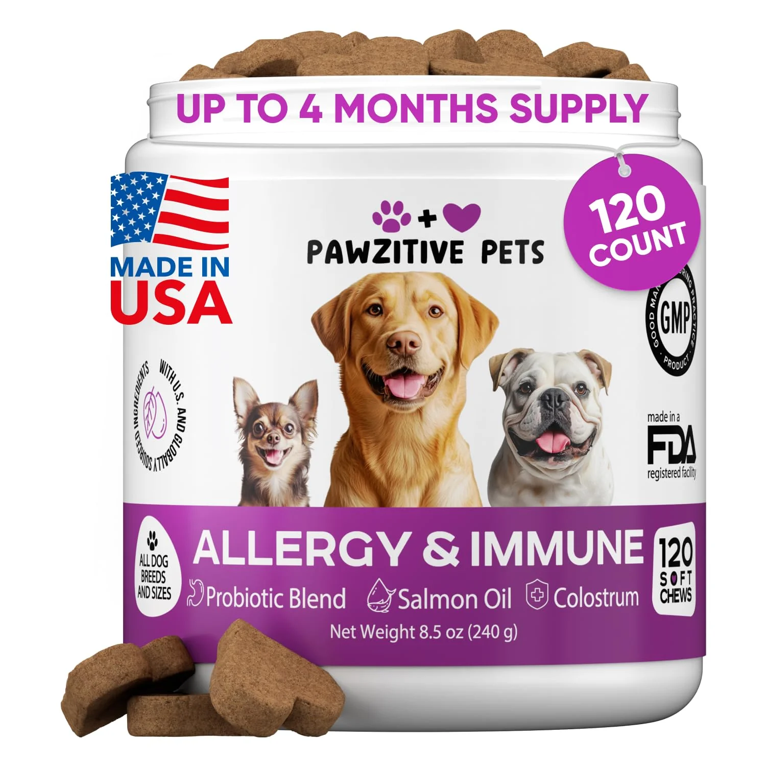 Fast Pawzitive Pets Dog Allergy Relief Chews — Omega-3 Skin Coat Support Minimalist