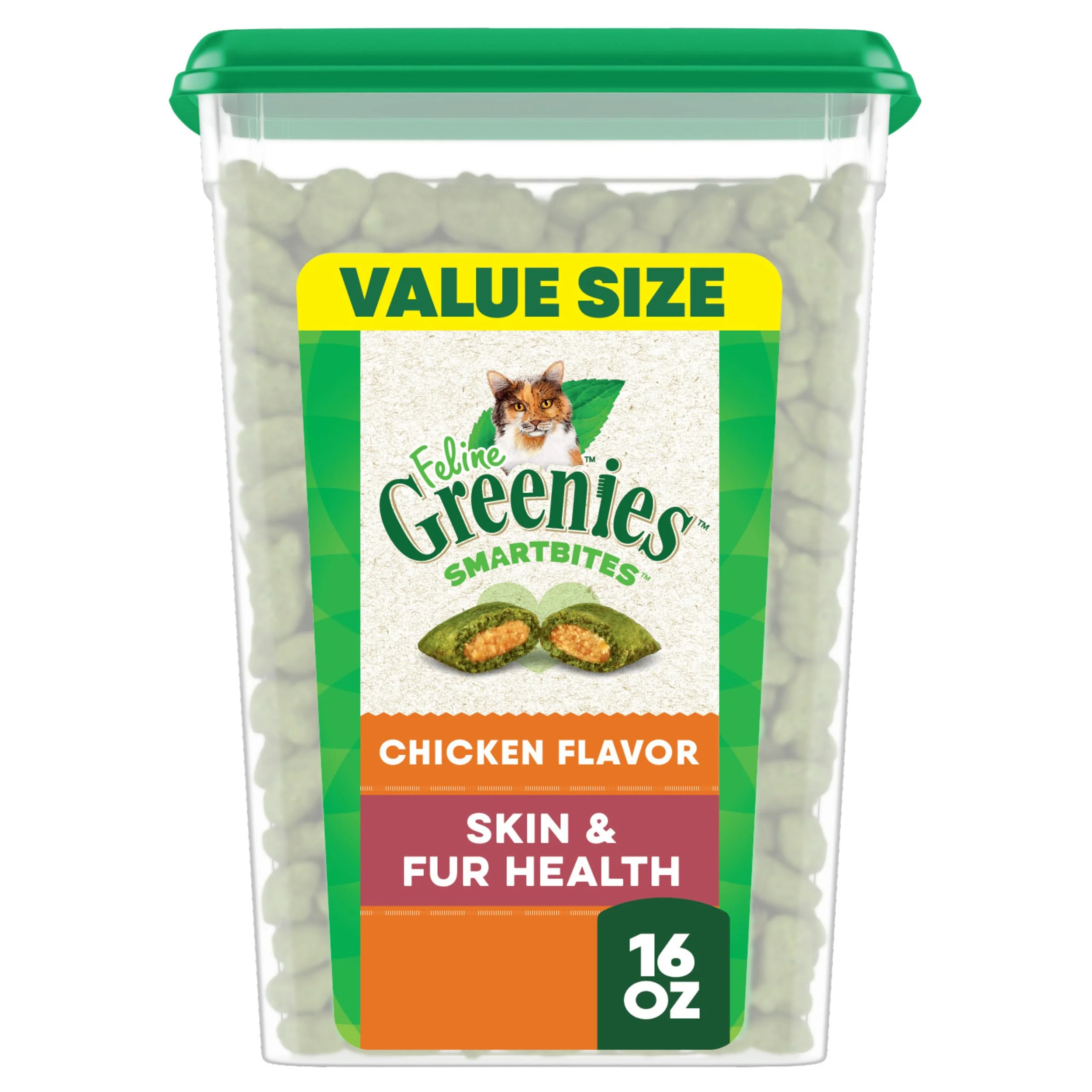 Advanced Greenies Feline Smartbites Skin Fur Health Treats - Chicken Flavor 16 oz Tub User-Friendly