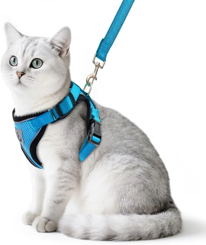 Convenient PUPTECK Cat Harness and Leash Set Escape Proof Reflective Cat Walking Harness Flexible