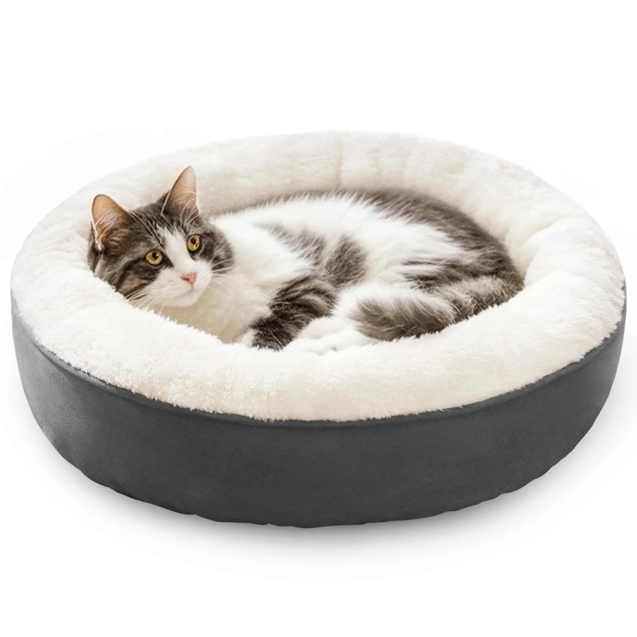User-Friendly Love's cabin Round Donut Bed for Cats Small Dogs – 20in Anti-Slip Washable Dark Grey Recyclable