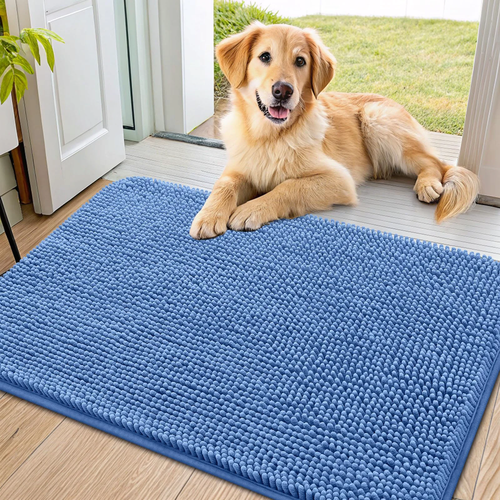 Dependable Smiry Dog Door Mat 36x24 – Absorbs Mud Moisture Non-Slip Chenille Entryway Mat Organic