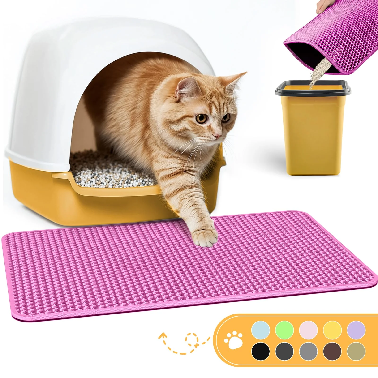 Verified Powools Cat Litter Mat 23.2 x 14.6 in – Pink Waterproof Non-Slip Easy Clean High-End