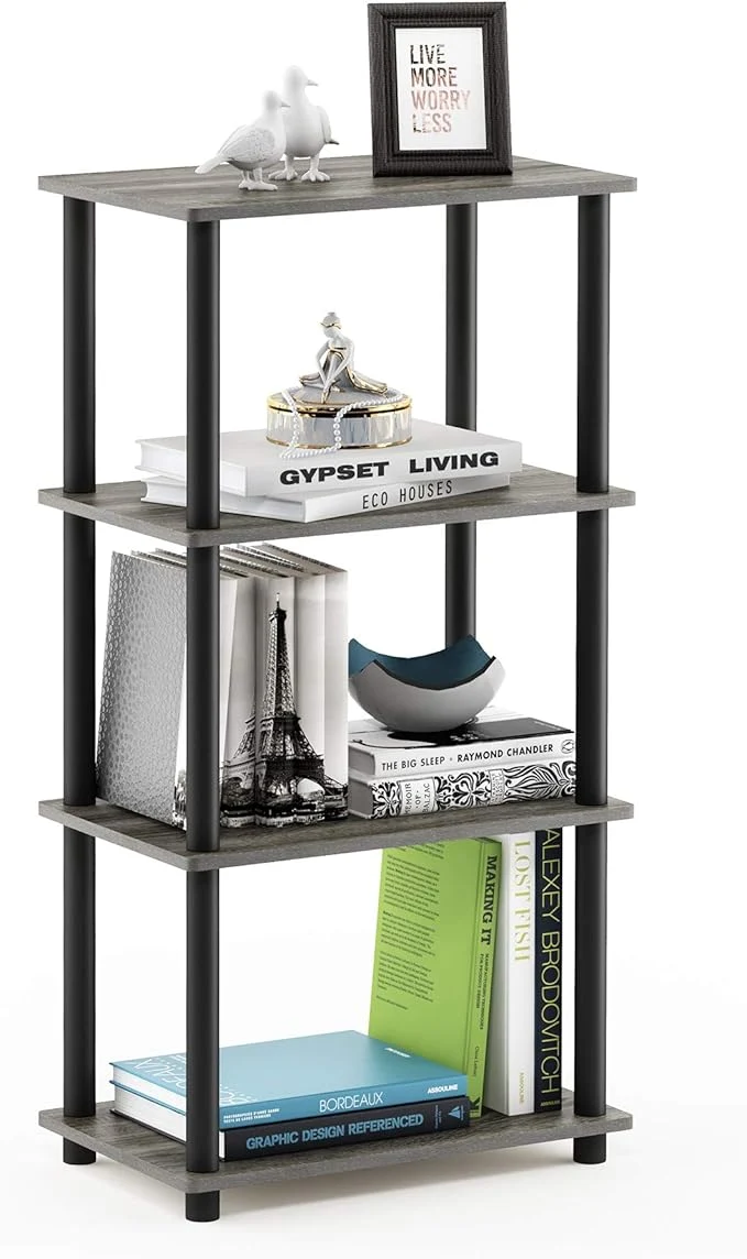Eco-Friendly Furinno Turn-N-Tube No Tool 4-Tier Storage Shelf Narrow French Oak Grey BlackAbout ThisOverview Smooth