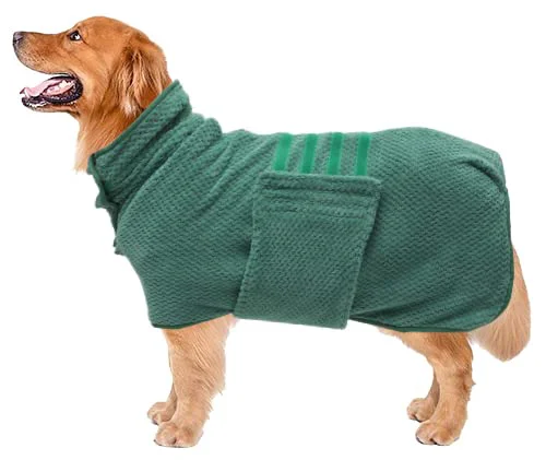 Detailed Geyecete Pineapple Grid Fast-Drying Pet Bath Robe Towel – Green XXL Convenient