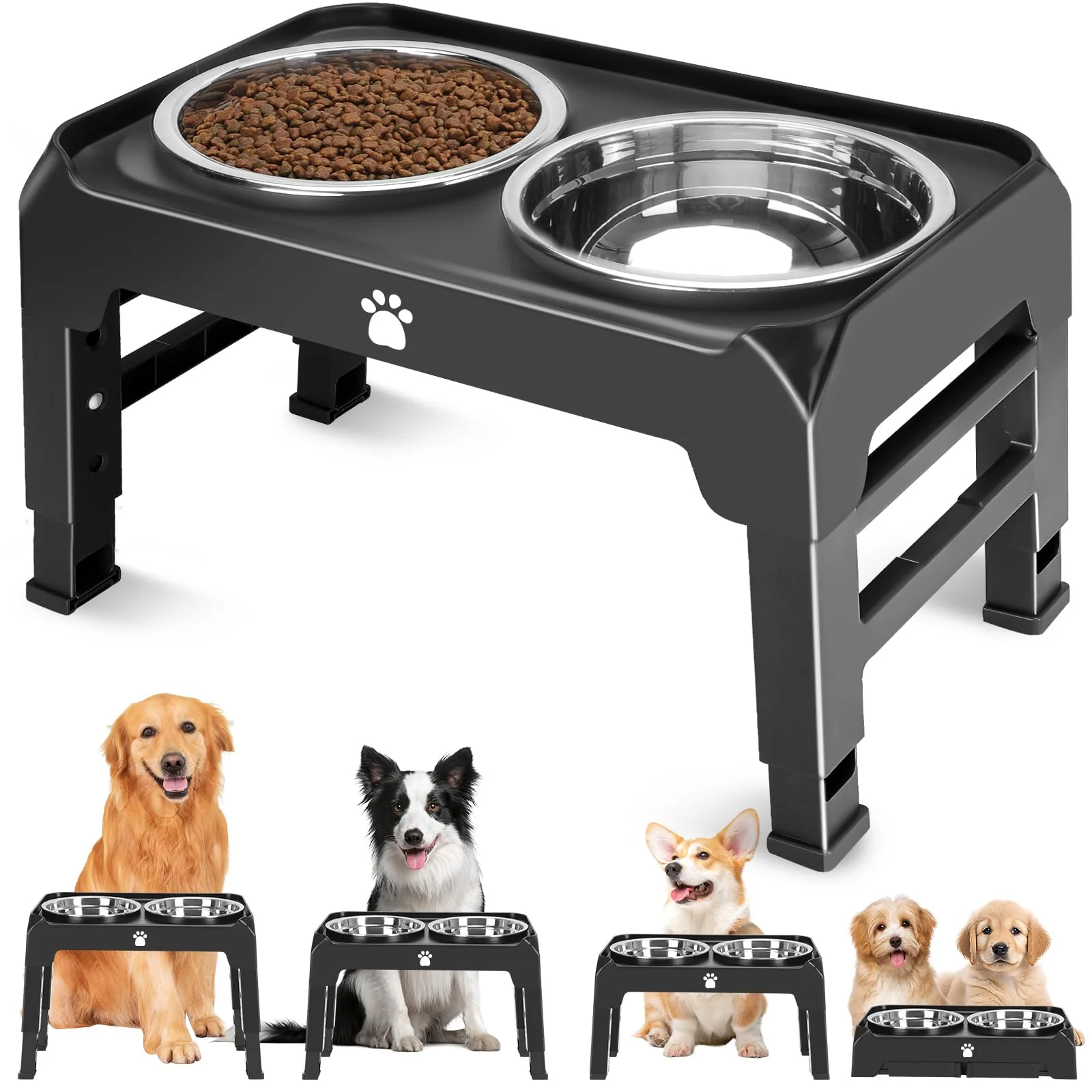 Artisan AIRMX d Bowls with Adjustable Height – 4 Heights 2 Stainless Steel Bowls Non-Slip Foldable Stand for Medium Large Dogs Recyclable