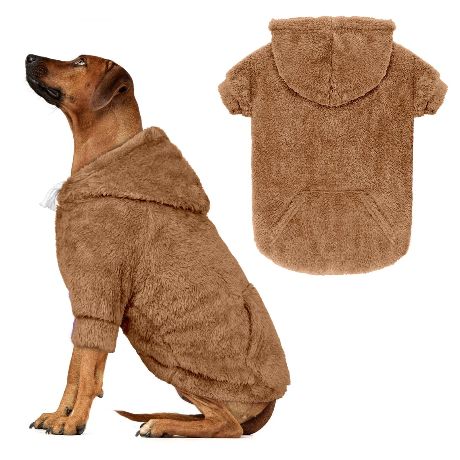 Breathable Waoduld 5XL Dog Sweater Hoodie – Coffee Polar Fleece Pocket Leash Hole Sustainable