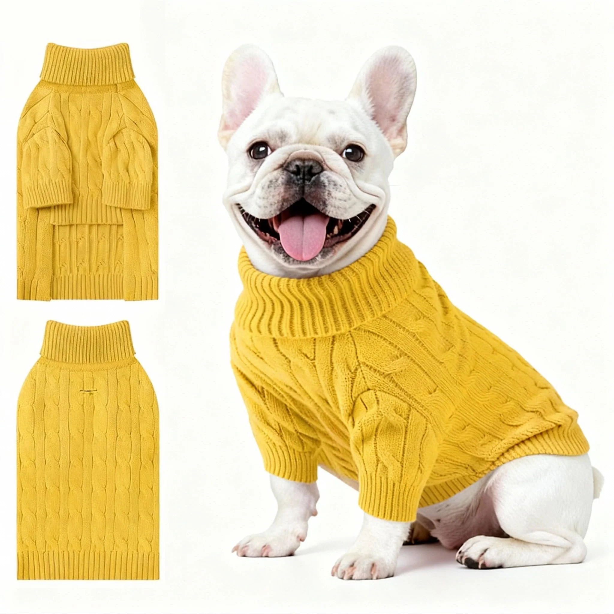 Classic Hó Pêng-iú Small Dog Thermal Pullover Sweater – Yellow Large Turtleneck Cable Knit Smart
