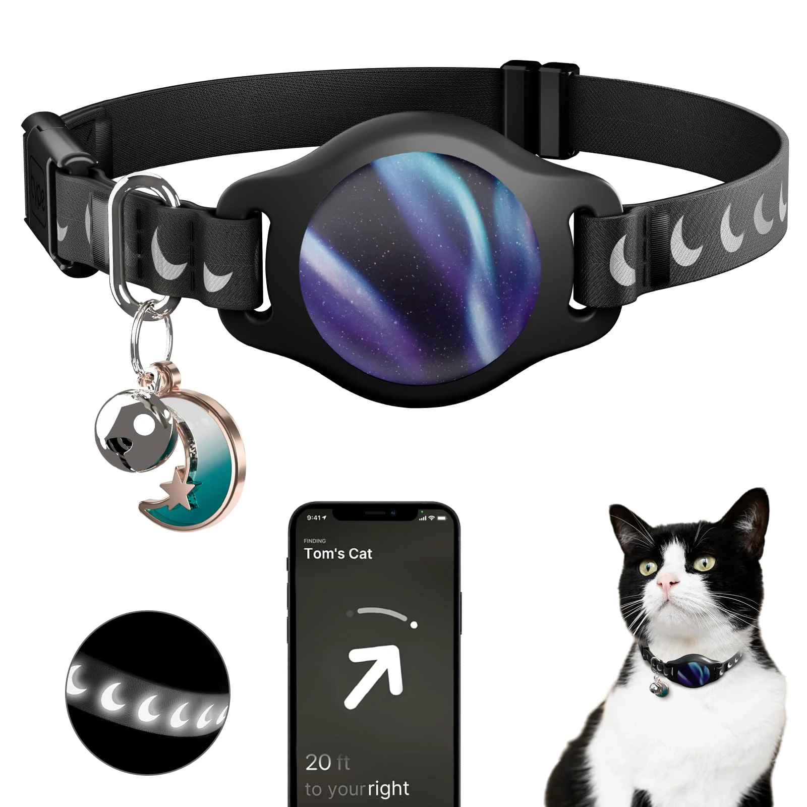 Premium Typecase Cat Collar with Airtag Holder – Breakaway Luminous Pattern Waterproof 8–12 Inches Long-Lasting