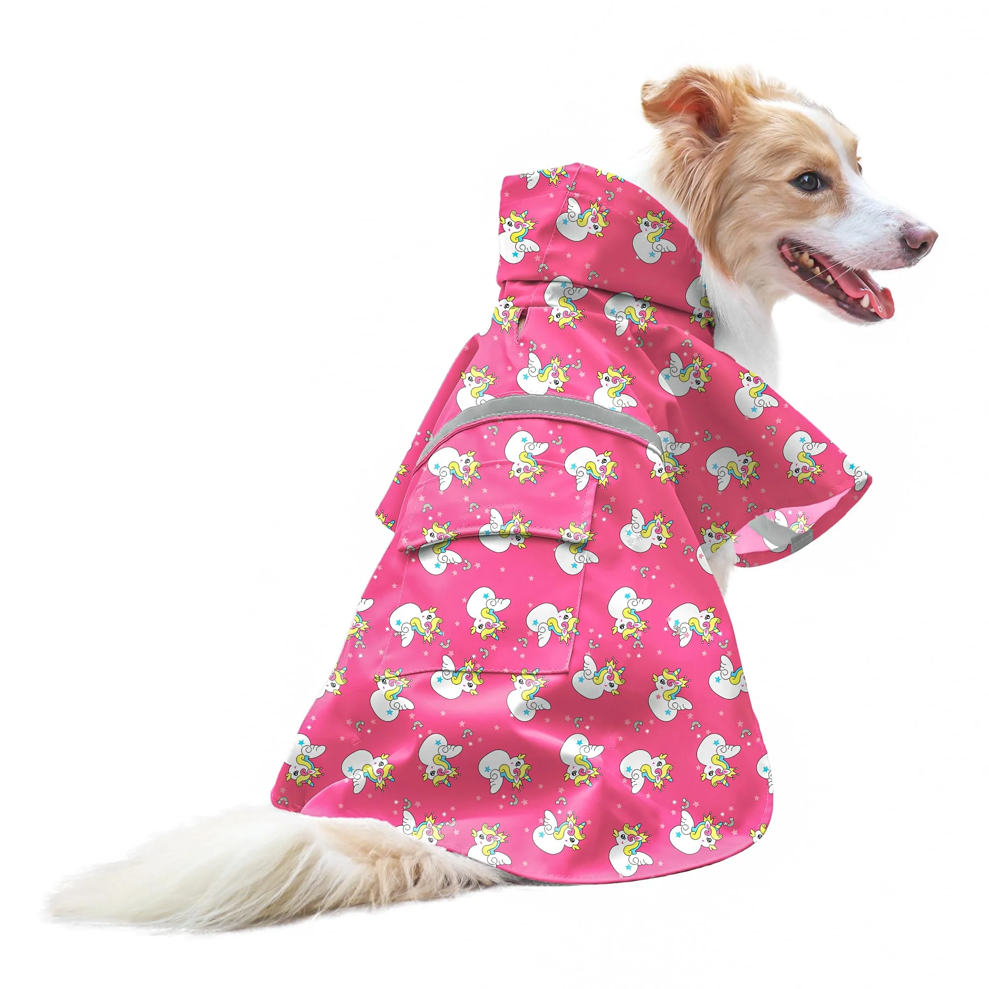 Safe NACOCO Large Dog Raincoat Adjustable - Pink Unicorn Reflective Waterproof Lightweight Rain Jacket L Smart