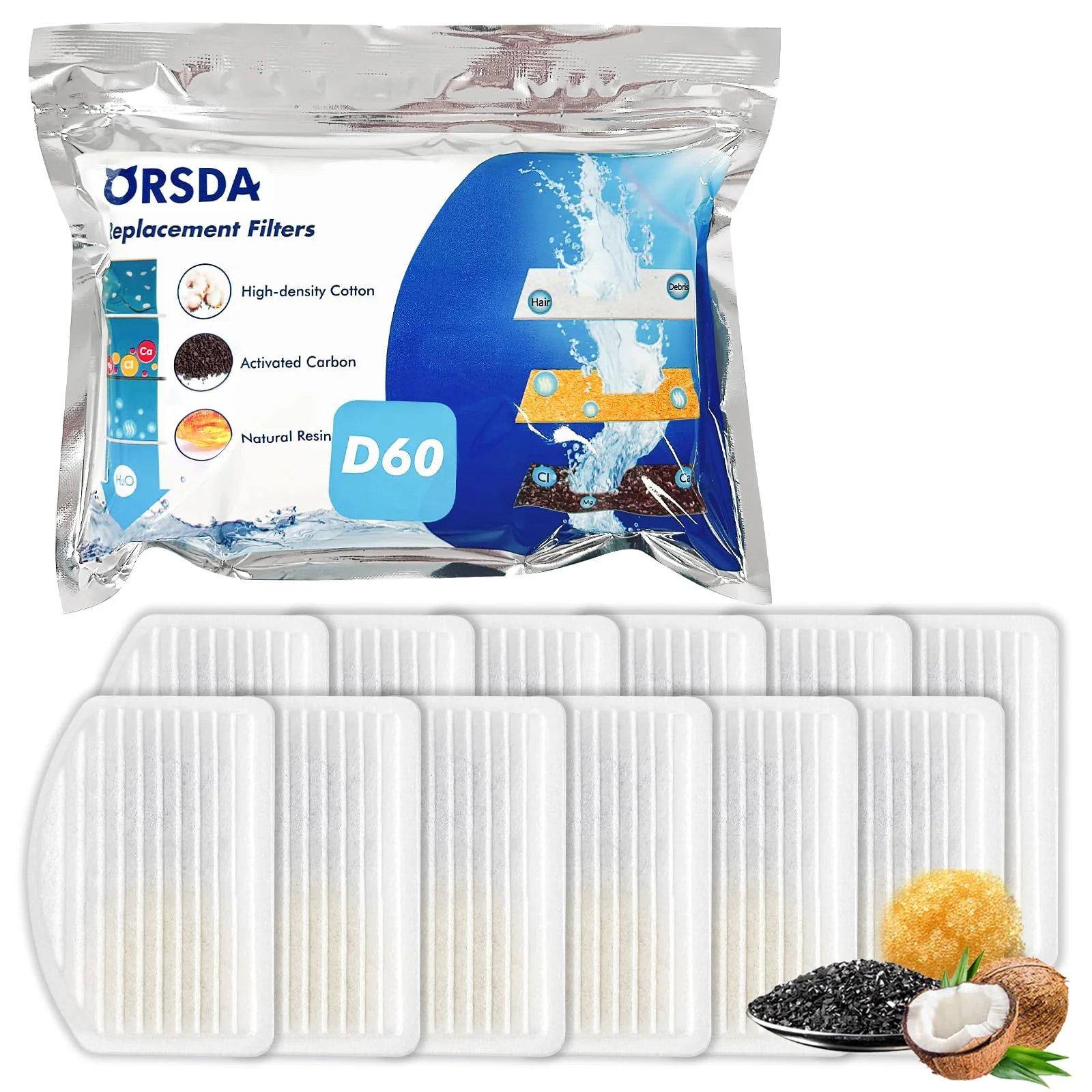 Responsible ORSDA Cat Fountain Filters 3L D60 Triple Filtration Pack 12 Pcs Trusted