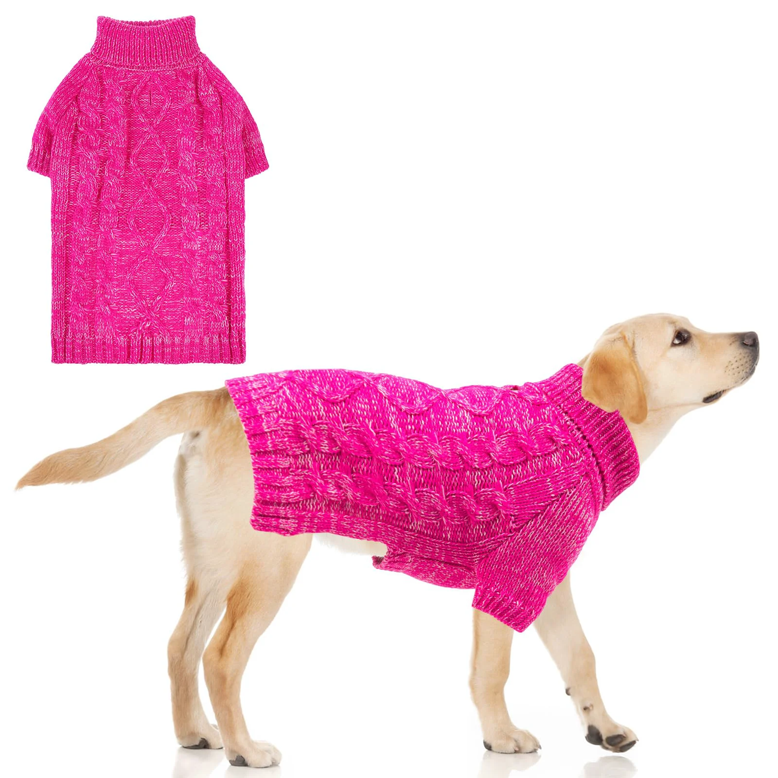 Efficient KOOLTAIL Thermal Knitted Dog Sweater Rose XL Cozy Turtleneck Cable Knit for Pets Breathable