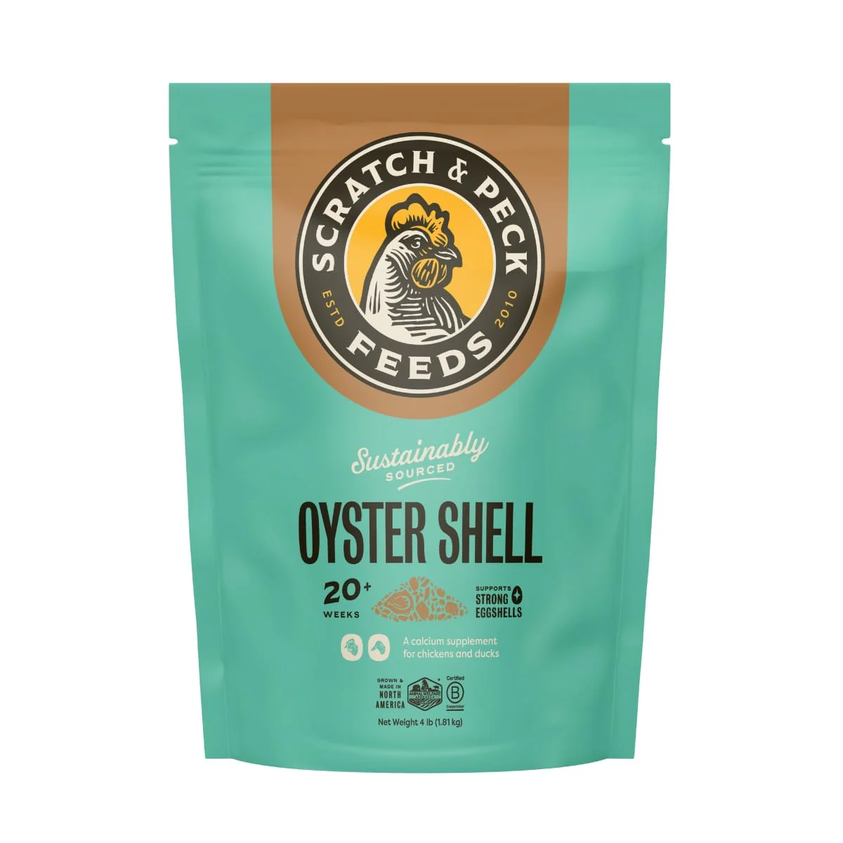 Traditional Scratch and Peck Oyster Shell Supplement - 4 lb Bag Natural Calcium for Healthy Eggs in Chickens Ducks Minimalist