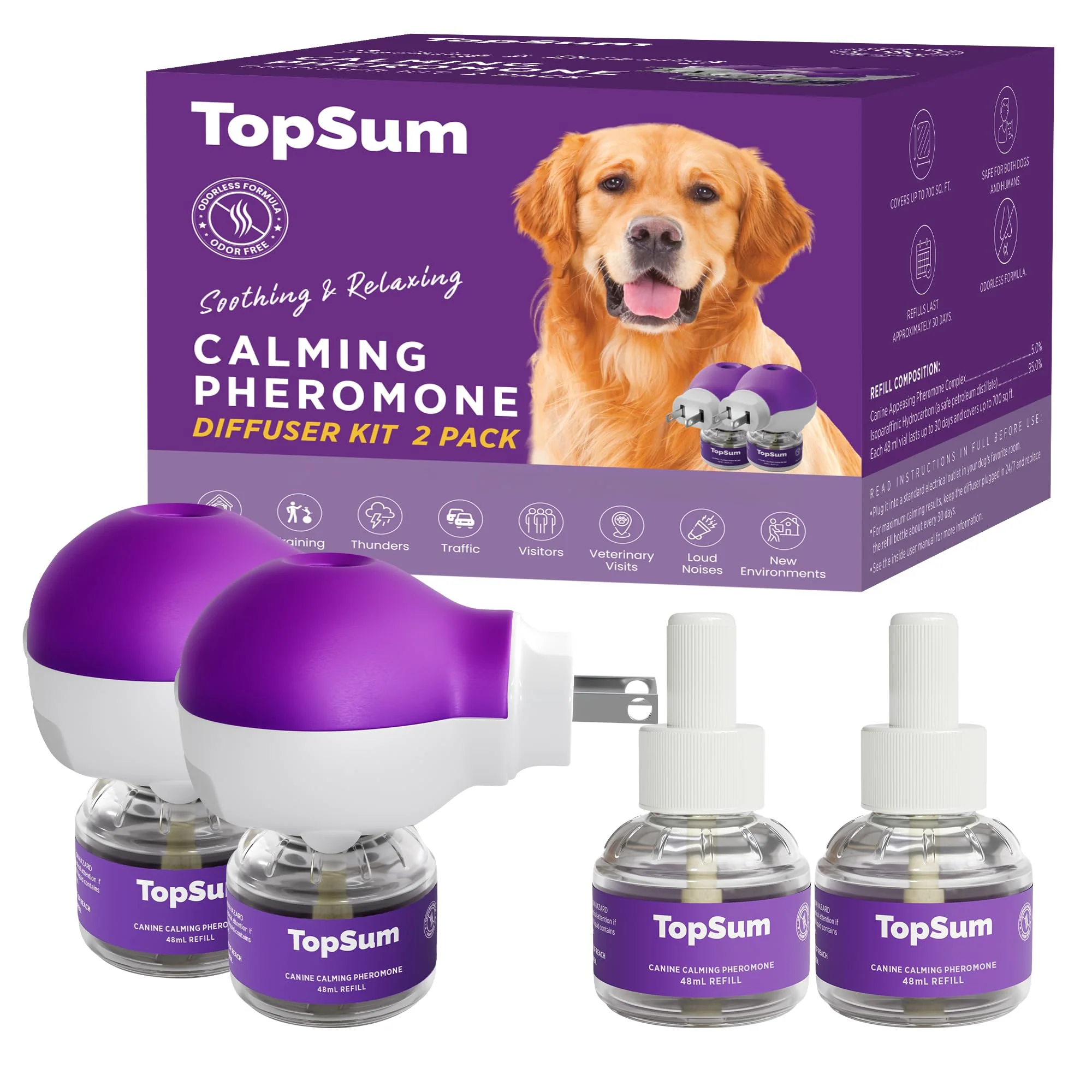 Casual TopSum Pheromone Diffuser for Dogs - Premium Calming Diffuser 2 Pack Purple Practical