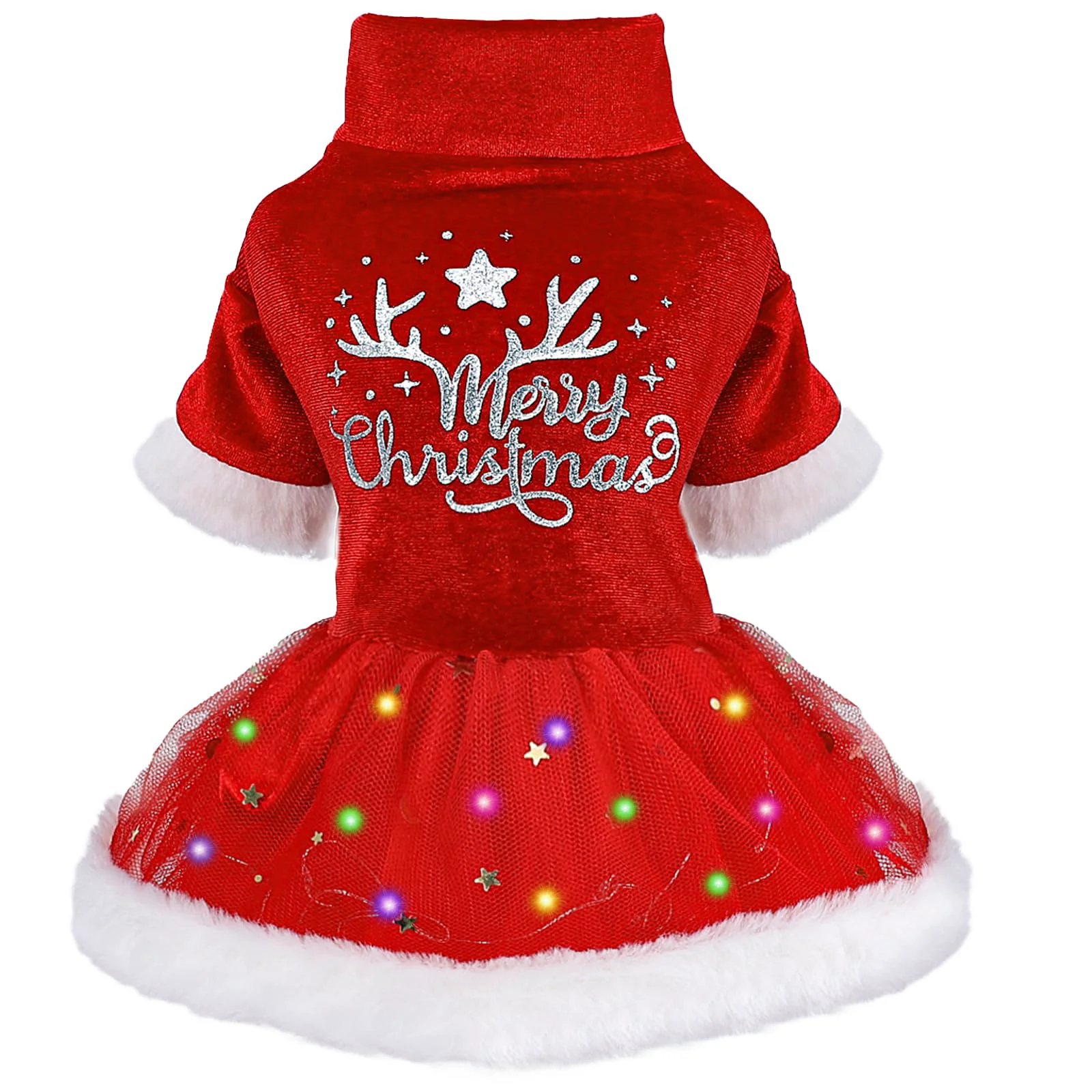 Detailed Sebaoyu Dog Christmas Outfits Sweater Dress with LED Light for XX-Small Dogs Holiday Pet Clothing Clean