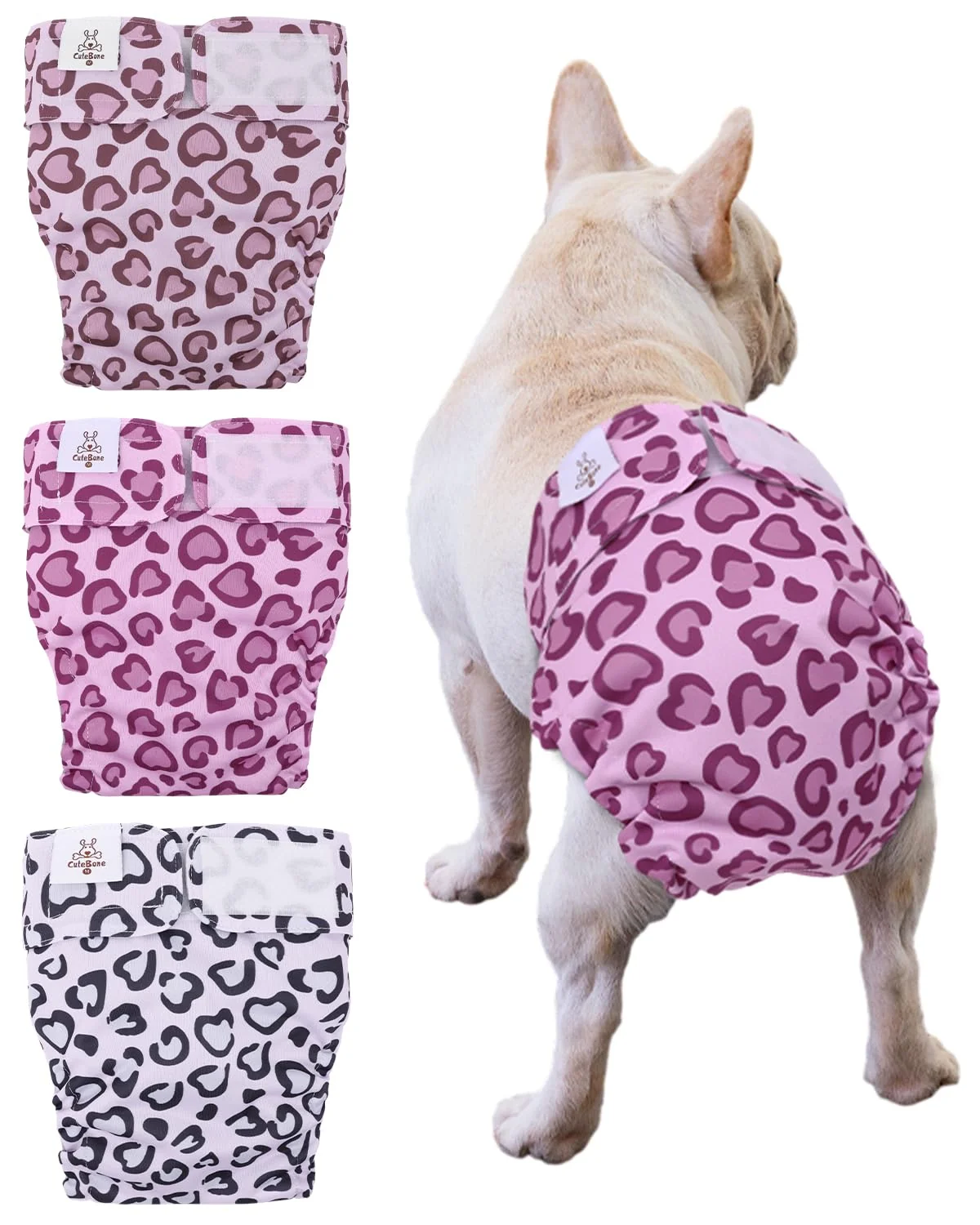Casual CuteBone Washable Dog Diapers for Docked-Tail Breeds – No Tail Hole 3-Pack Reusable Training Pants Fast