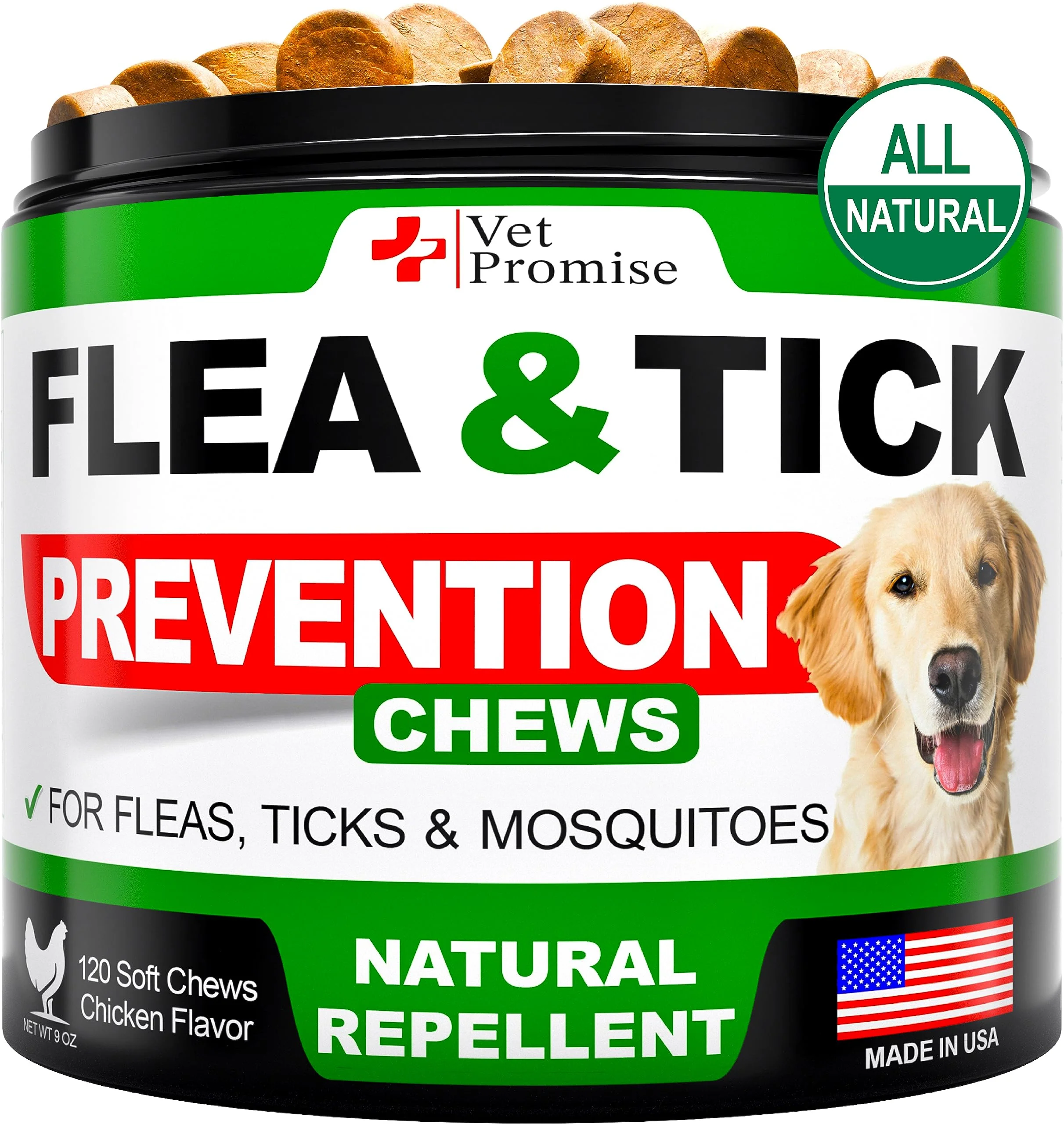 Official Vet Promise Flea Tick Chewables for Dogs – All-Natural Made in USA 120 Tablets Environmentally Friendly