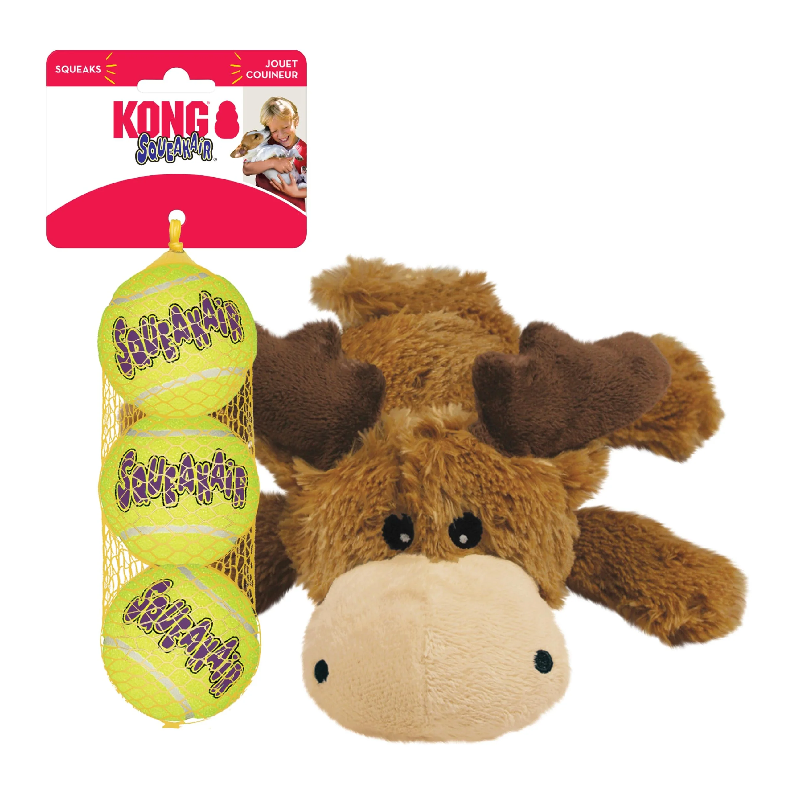 Consistent KONG Cozie Marvin Moose SqueakAir Balls 3 Pack – Interactive Indoor Outdoor Dog Toys Enhanced