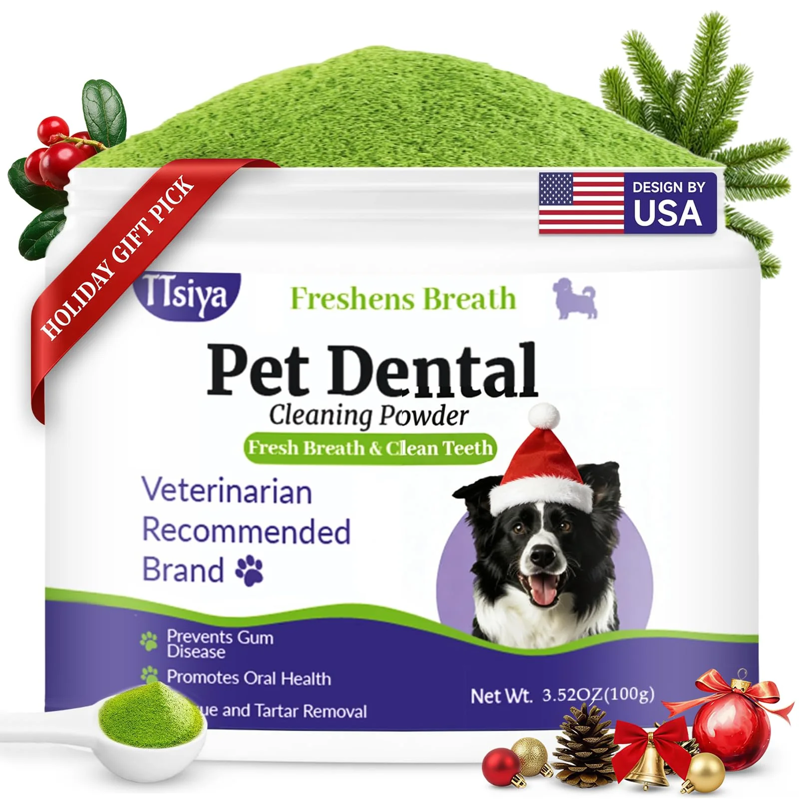 Carefully Designed TTsiya Dog Teeth Cleaning Powder with Probiotics – Fresh Breath Plaque Help 100g Modern
