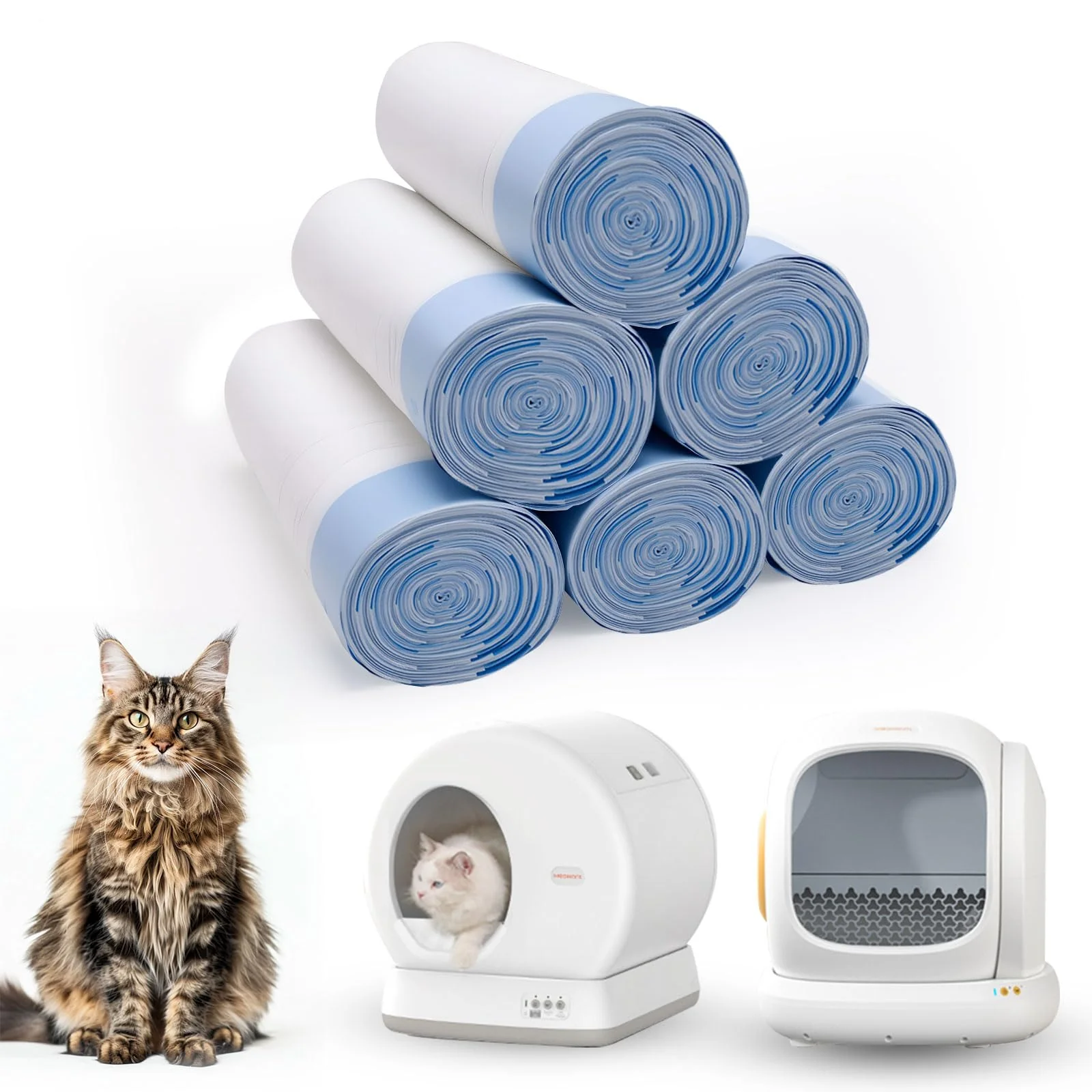 Reusable Loveishere 120 Count Self-Cleaning Cat Litter Box Liners for MeoWant-SCO1 SCO2 – Thick Heavy-Duty Drawstring 18x12.6 inches Fast