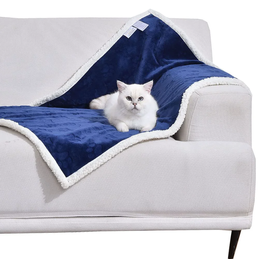 Effective Qeils Dog Blankets for Small Dogs — Waterproof Washable Navy Sherpa Fleece Throw 30x40 Recyclable