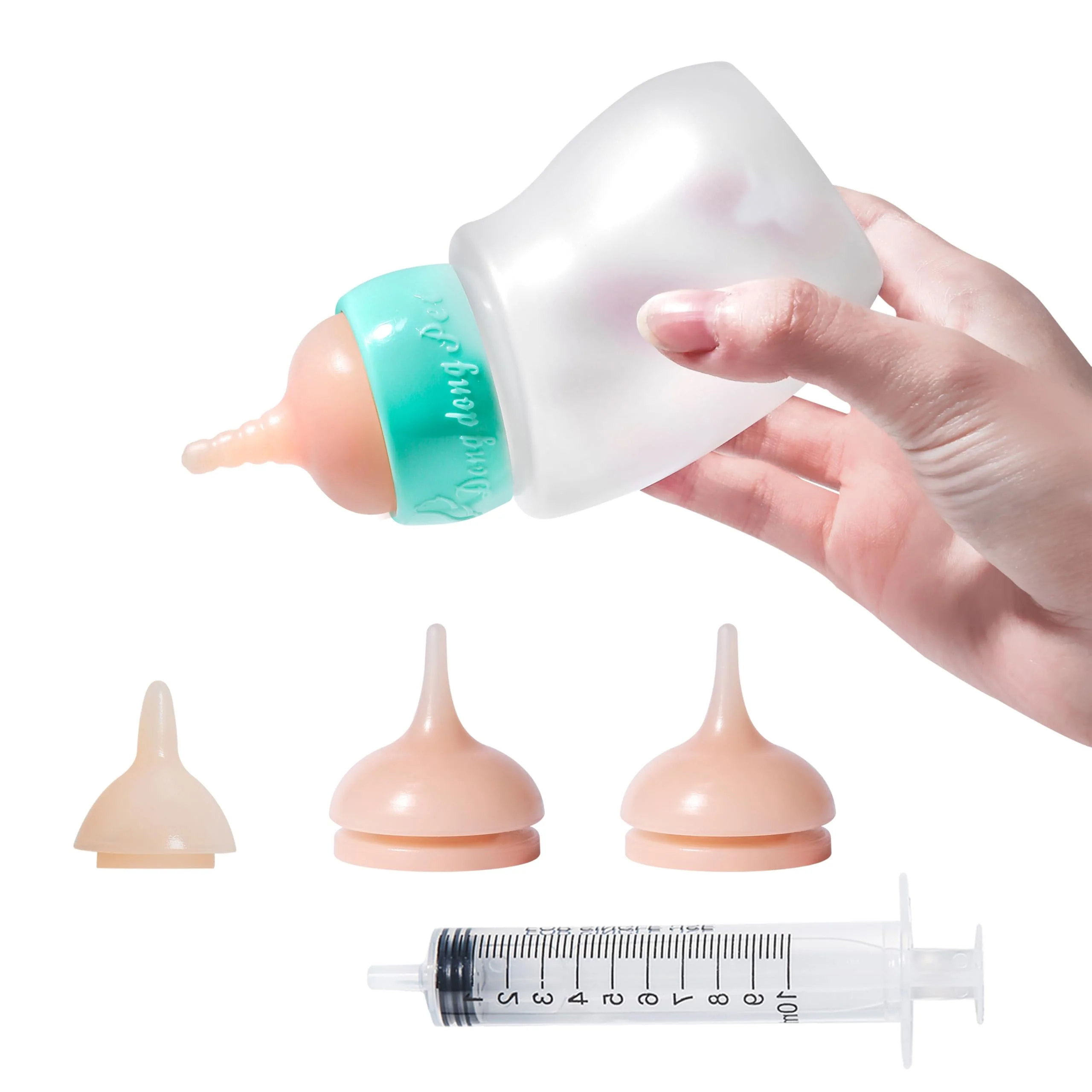 Top-Quality Doggiema Puppy Feeder Bottle – Angled 45° Feeding Silicone Nipples Syringes Safe