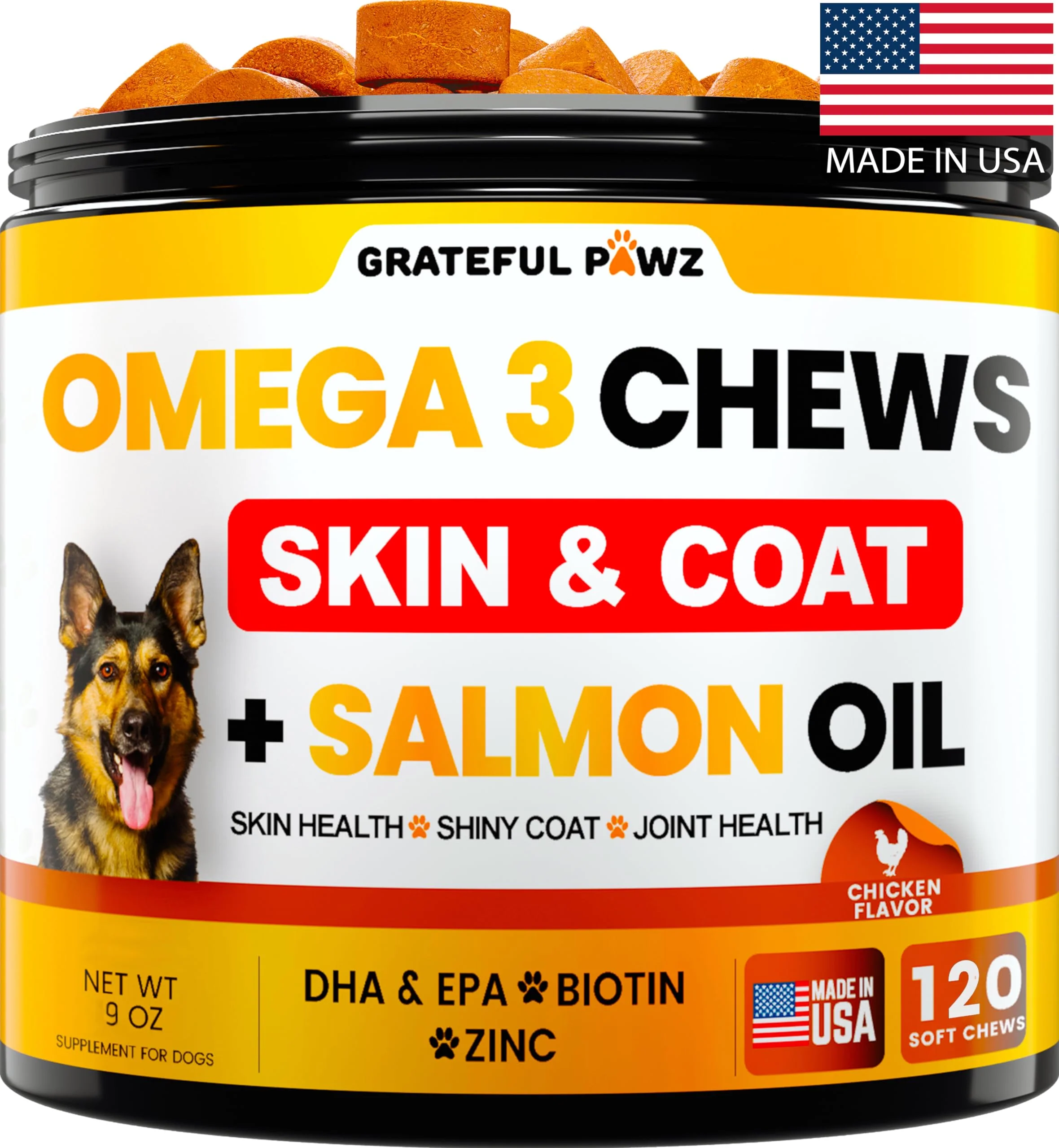 Carefully Designed Grateful Pawz Omega 3 for Dogs – Salmon Oil Chews for Itch Joint Health Selected