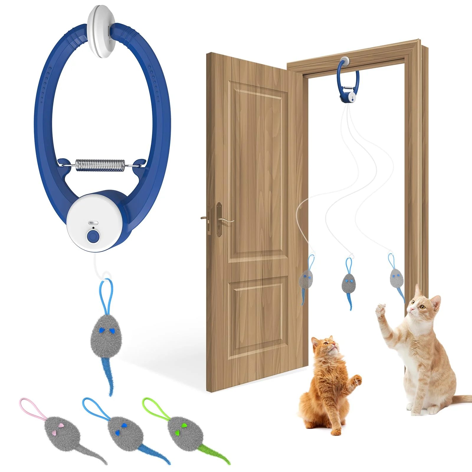 Proven Kezlume Cat Toy Interactive for Indoor Cats USB Rechargeable Door-Hanging Teaser with 3 Catnip Mice Stylish
