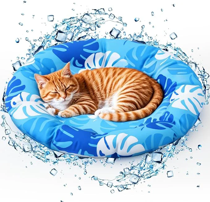 High-Performance Pet Cooling Mat for Cats and Small Dogs 20.1'' x 20.1'' Thickened Round Blue Selected