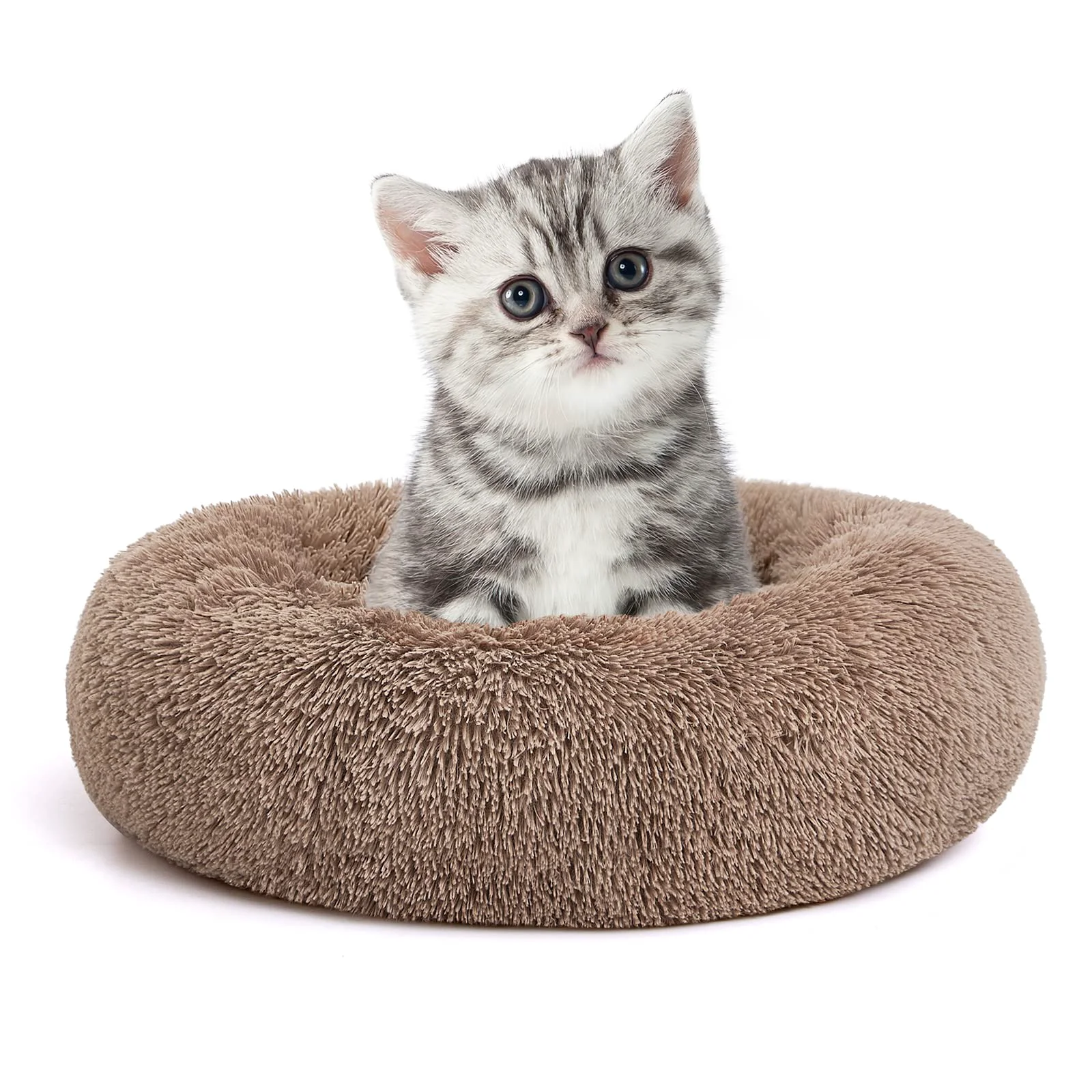 Unique MIXJOY Calming Cat Bed 20'' Donut Bed for Indoor Cats – Plush Faux Fur Washable Eco-Friendly