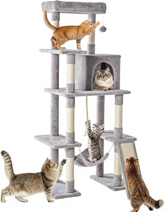 High-End Sweetcrispy 63 inch Cat Tree Tower Large Multi Level Cat Climbing Tower Contemporary