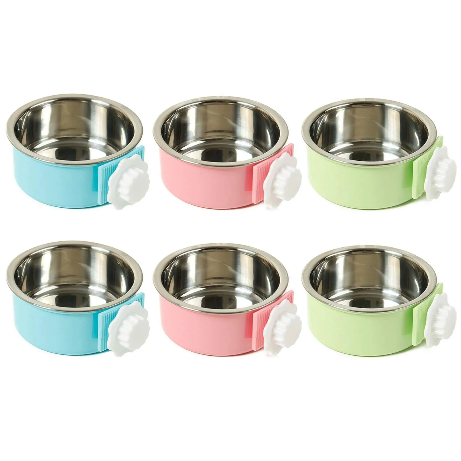 Detailed Kathson Crate Dog Bowl Set — Removable Stainless Steel Hanging Cage Feeder 6 Pcs Size M 2 Blue 2 Green 2 Pink Recyclable