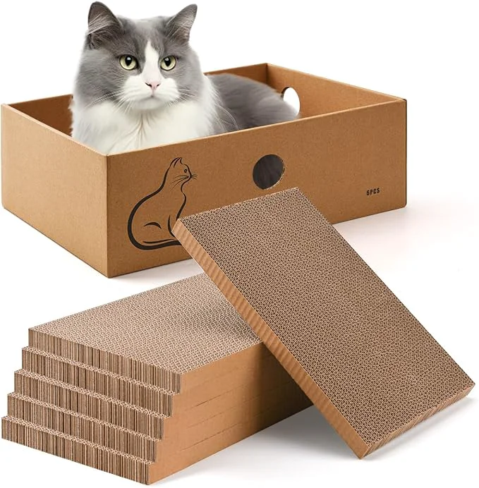 Flexible AUSCAT Cat Scratcher Box with 6PCS Cat Scratching Board Cardboard Cat Modern